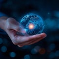 Global connectivity concept businessmans hand on blue transparency earth Royalty Free Stock Photo