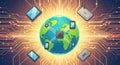 Global connectivity concept with electronic devices surrounding a digital earth Royalty Free Stock Photo