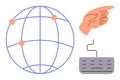 Global Connectivity Concept with Globe, Keyboard, and Pointing Hand Representation Royalty Free Stock Photo