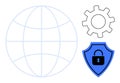 Global Connectivity and Cybersecurity Concept with Gear and Shield Lock Elements Royalty Free Stock Photo