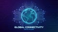 Global connectivity data flow abstract with circuit board and world map Royalty Free Stock Photo