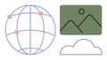 Global Connectivity and Digital Content Sharing Concept with Globe, Image, and Cloud Elements Royalty Free Stock Photo