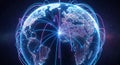 Global Connectivity: Digital Earth Network Visualizing Fast Data Transfer Across Continents. Royalty Free Stock Photo