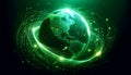 Global Connectivity Earth in a Network of Green Lighting Background Royalty Free Stock Photo