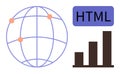 Global Connectivity, HTML Coding, and Data Visualization Concepts Depicted with Simple Elements Royalty Free Stock Photo