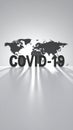 Global COVID-19 pandemic spread represented by text and world map Royalty Free Stock Photo
