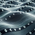 Global Currency Symbols Flowing on Digital Waves Royalty Free Stock Photo