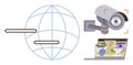 Global Cybersecurity Concept with Surveillance Camera, Network Globe, and Protected Digital Data Royalty Free Stock Photo