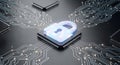 Global Cybersecurity Solution: Digital Padlock Securing Sensitive Data on a Central Processing Unit for Tech Professionals Royalty Free Stock Photo
