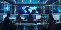 Global Data Analysts Monitor and Analyze Worldwide Network Traffic in a Futuristic Control Center, Utilizing Advanc