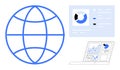 Global Data Analytics with Pie Charts and Graphs on Laptop and Interface Display Royalty Free Stock Photo