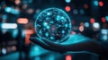 Global Data Connection: A Hand Holding a Futuristic Data Globe for Technology and Connectivity Concepts