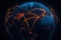 Global data connectivity visualized through a glowing digital map of Earth, representing worldwide logistics, communication and Royalty Free Stock Photo