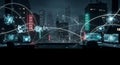 Global data flow across a cybernetic cityscape at night, showcasing network connectivity and digital interfaces Royalty Free Stock Photo