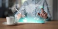 Global Data Interface and Business Network Visualization Projected on Virtual Screen Royalty Free Stock Photo