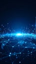 Global data network with bright node connections forms digital world map in a technology business concept. Royalty Free Stock Photo