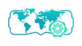 Global Data Network: Interconnected World Map with Tech Gears, vector design Generative AI Royalty Free Stock Photo