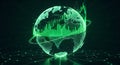 Global data network visualization with digital green signals on a planet Royalty Free Stock Photo