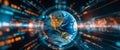 Global Data Network Visualization with Planet Earth and Futuristic Data Streams. Royalty Free Stock Photo