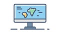 Global Data Network: World Map on Computer Monitor, vector design Generative AI Royalty Free Stock Photo