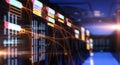 Global data storage concept with node base programming data design at server room background Royalty Free Stock Photo