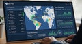 Global data visualization dashboard showing real time analytics and interactive world map interface Royalty Free Stock Photo