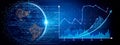 Global Data Visualization with Growth Trends for Business Analysis Featuring Bar Charts and Line Graphs over an Abstract Royalty Free Stock Photo
