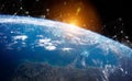 Global datas exchanges and connections system over the globe 3D rendering elements of this image furnished by NASA