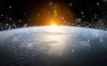 Global datas exchanges and connections system over the globe 3D rendering elements of this image furnished by NASA