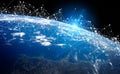 Global datas exchanges and connections system over the globe 3D rendering elements of this image furnished by NASA
