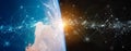 Global datas exchanges and connections system over the globe 3D rendering elements of this image furnished by NASA
