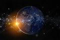 Global datas exchanges and connections system over the globe 3D rendering elements of this image furnished by NASA