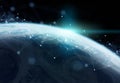 Global datas exchanges and connections system over the globe 3D rendering elements of this image furnished by NASA
