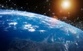 Global datas exchanges and connections system over the globe 3D rendering elements of this image furnished by NASA