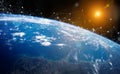 Global datas exchanges and connections system over the globe 3D rendering elements of this image furnished by NASA