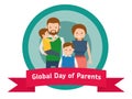 Global Day of Parents banner or sticker. Happy Parents with children.