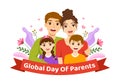 Global Day of Parents Illustration with Importance of Being a Parenthood and its Role in Kids in Flat Cartoon Hand Drawn