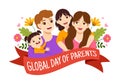 Global Day of Parents Illustration with Importance of Being a Parenthood and its Role in Kids in Flat Cartoon Hand Drawn