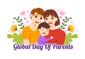 Global Day of Parents Illustration with Importance of Being a Parenthood and its Role in Kids in Flat Cartoon Hand Drawn