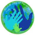 Global Day of Parents. Planet Earth. Palms of the father, mother and the child. Royalty Free Stock Photo
