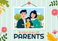 Global Day of Parents Vector Illustration with Importance of Being a Parenthood with Togetherness Mother Father Kids Concept