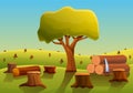 Global deforestation concept banner, cartoon style