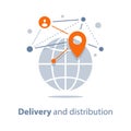 International shipment, global delivery and distribution, travel arrangements