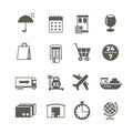 Global delivery, shipping truck and package vector icons