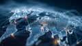A Global Digital Connection and World Communication Network Visualization with Glowing Blue Map Royalty Free Stock Photo
