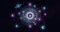 Global digital currency network with bitcoin and various currency symbols interconnected abstractly Royalty Free Stock Photo