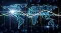 Global Digital Network with Binary Code and Data Waves Overlay world map global network Royalty Free Stock Photo