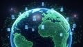 Global Digital Network Connecting Earth with Data Blocks and Glowing Constellations in Deep Space Royalty Free Stock Photo
