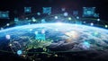 Global Digital Network Connecting Earth with Futuristic Data Cubes and Lines Across Space Royalty Free Stock Photo