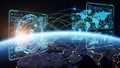 Global Digital Network Connecting Earth with Futuristic Holographic and Data Visualizations Royalty Free Stock Photo